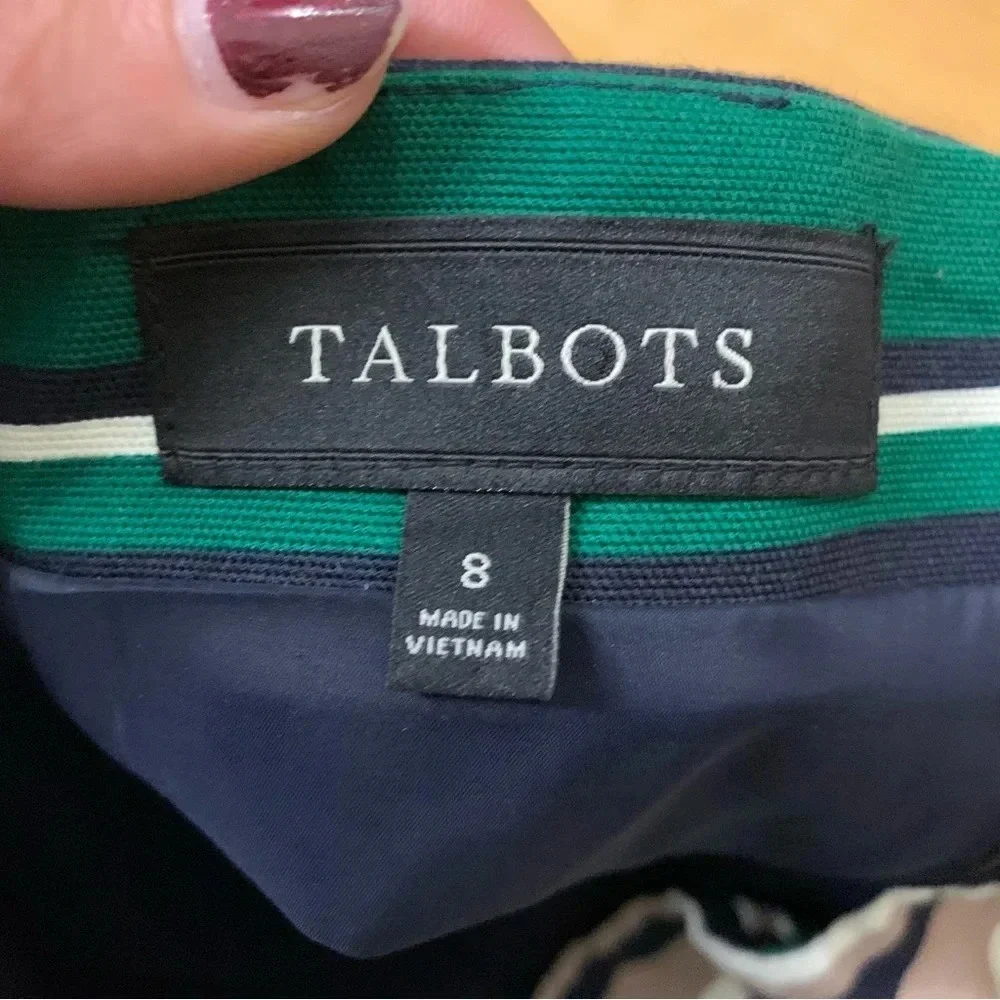 Talbots Pencil Straight Skirt Womens Size 8 Green Black Brown Stripes Career